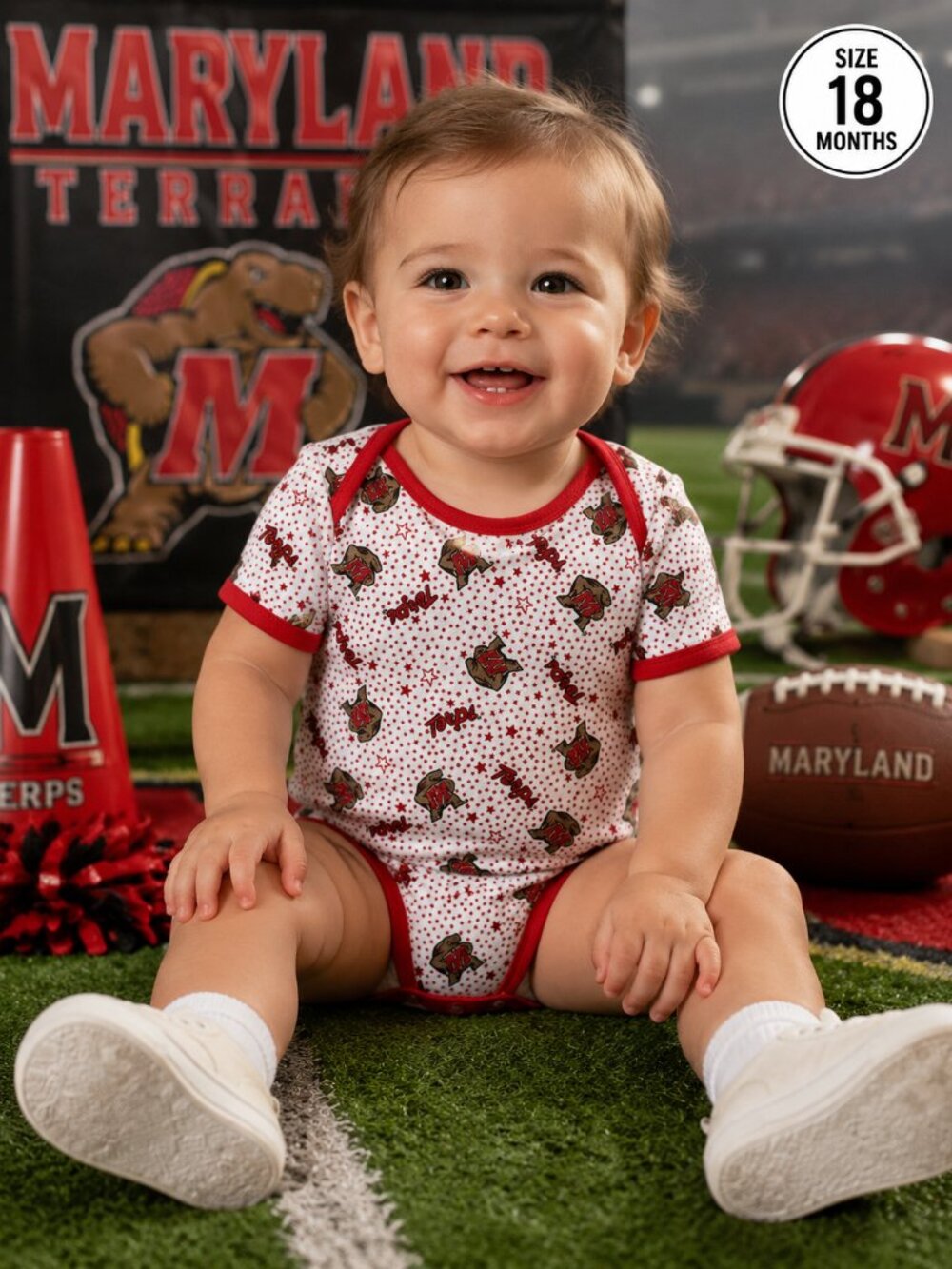 Vintage Maryland Terrapins Baby Onesie 18M NCAA Pine Sports Red White
